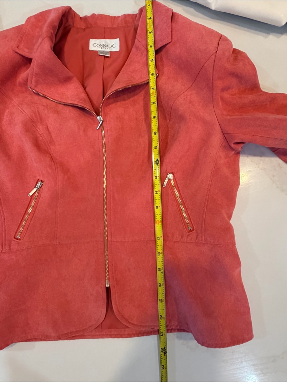 Coral Suede Zip-Front Women's Blazer - Picture 4 of 5